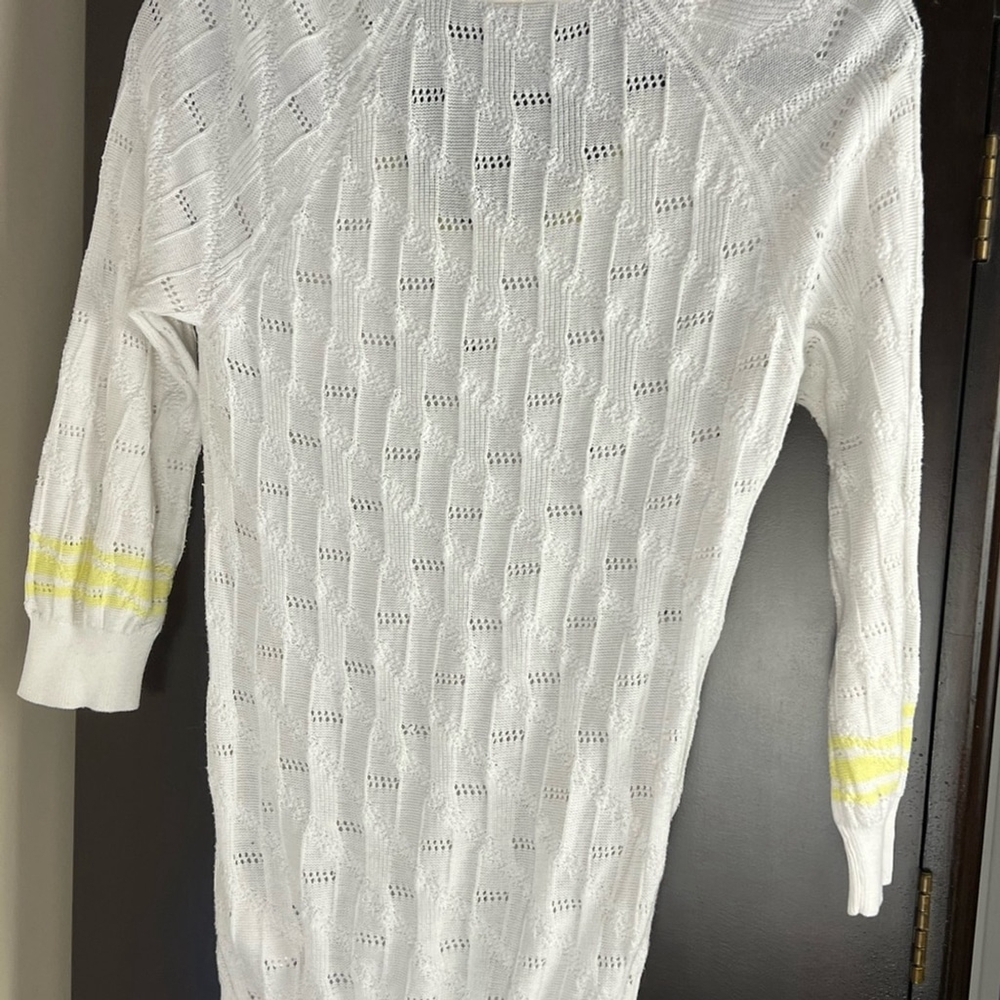 Le Tigre White Yellow Crew Neck Sweater with Cable Knit 100% Cotton preppy Sport - Picture 8 of 8